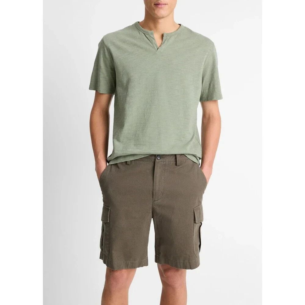 VINCE Shirt Mens XXL Green Pullover Split Neck 100% Cotton Slub Tee $98